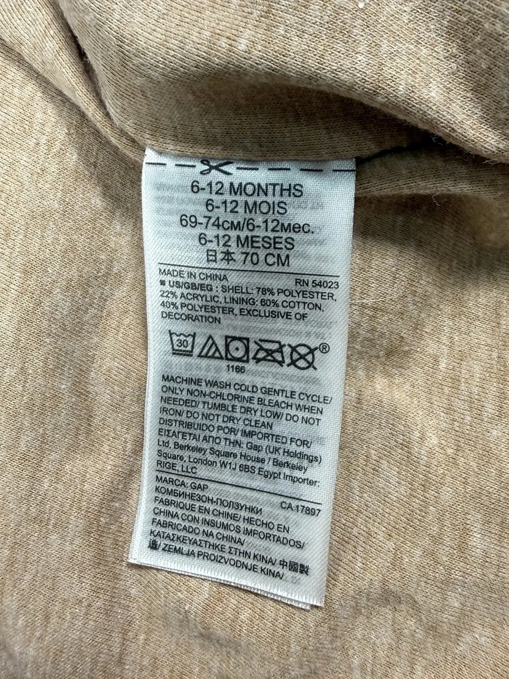 BABY GAP 6-12M Sherpa Bear Pram Suit Tan Teddy Fleece Hooded One Piece Unisex
